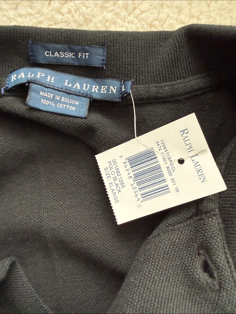 Ralph Lauren Black Polo with White Pony Logo XL NWT - Picture 9 of 9